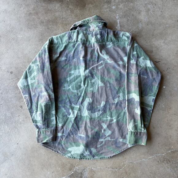 VINTAGE 80S 90S FIVE BROTHER CAMO BUTTON UP SHIRT GREEN OUTDOORS MENS MEDIUM - Picture 3 of 5
